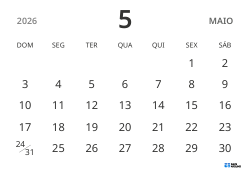 modelo de calendário mensal em paisagem, exibindo apenas as datas para focar no planejamento com design simples
