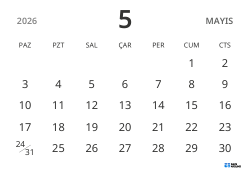 yatay aylık takvim şablonu, yalnızca tarihleri göstererek sade tasarımla planlamaya odaklanmayı sağlar