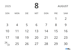 Monatskalender-Vorlage im Querformat, mit Datumsanzeige für fokussierte Terminplanung in schlichtem Design