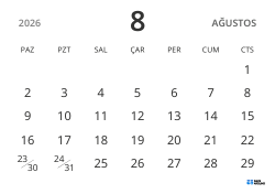 yatay aylık takvim şablonu, yalnızca tarihleri göstererek sade tasarımla planlamaya odaklanmayı sağlar