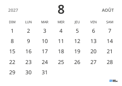 modèle de calendrier mensuel en format paysage, affichant uniquement les dates pour se concentrer sur la planification avec un design épuré
