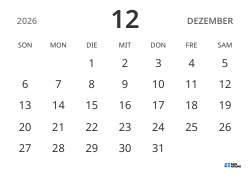 Monatskalender-Vorlage im Querformat, mit Datumsanzeige für fokussierte Terminplanung in schlichtem Design