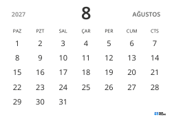 yatay aylık takvim şablonu, yalnızca tarihleri göstererek sade tasarımla planlamaya odaklanmayı sağlar