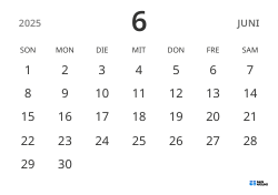 Monatskalender-Vorlage im Querformat, mit Datumsanzeige für fokussierte Terminplanung in schlichtem Design