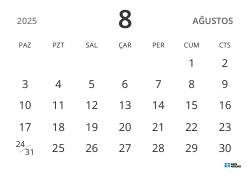 yatay aylık takvim şablonu, yalnızca tarihleri göstererek sade tasarımla planlamaya odaklanmayı sağlar