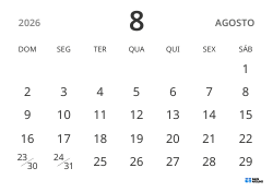 modelo de calendário mensal em paisagem, exibindo apenas as datas para focar no planejamento com design simples