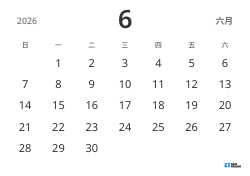 横向 月度日历模板，仅显示日期，采用简洁设计，便于专注于日程管理