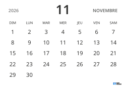 modèle de calendrier mensuel en format paysage, affichant uniquement les dates pour se concentrer sur la planification avec un design épuré