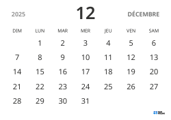 modèle de calendrier mensuel en format paysage, affichant uniquement les dates pour se concentrer sur la planification avec un design épuré
