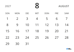 Monatskalender-Vorlage im Querformat, mit Datumsanzeige für fokussierte Terminplanung in schlichtem Design