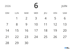 modèle de calendrier mensuel en format paysage, affichant uniquement les dates pour se concentrer sur la planification avec un design épuré