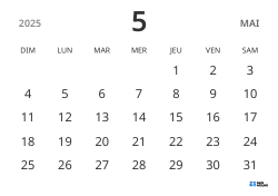 modèle de calendrier mensuel en format paysage, affichant uniquement les dates pour se concentrer sur la planification avec un design épuré