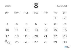 landscape monthly calendar template, showing only dates to help you focus on schedule planning with a simple design