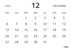 modèle de calendrier mensuel en format paysage, affichant uniquement les dates pour se concentrer sur la planification avec un design épuré