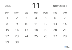 Monatskalender-Vorlage im Querformat, mit Datumsanzeige für fokussierte Terminplanung in schlichtem Design