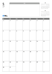 상단에는 무선 메모 공간과 전월·익월 미니 달력, 하단에는 7열×5행 구성의 월간 달력이 포함된 월간 달력 템플릿(세로)