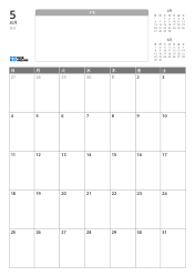 上部に無地のメモスペースと前月・翌月のミニカレンダー、下部に7×5の月間カレンダーを配置した縦向きの月間カレンダーテンプレート。