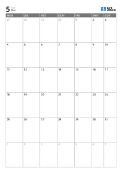 Monatskalender-Vorlage im Hochformat mit 6-Wochen-Ansicht ab Montag, erweiterten Werktagen und integriertem Wochenende, druckbarer Planungskalender