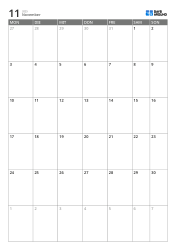 Monatskalender-Vorlage im Hochformat mit 6-Wochen-Ansicht ab Montag, erweiterten Werktagen und integriertem Wochenende, druckbarer Planungskalender