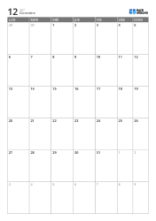 Plantilla de calendario mensual vertical de 6 semanas con inicio en lunes, días laborables ampliados y fin de semana integrado, calendario imprimible para planificación