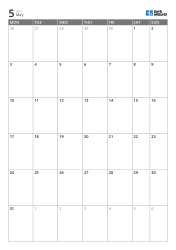 Monday-start 6-week portrait monthly calendar template with expanded weekdays and integrated weekend layout, printable schedule calendar