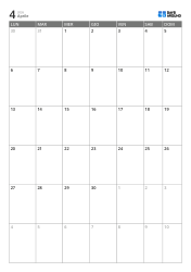 Modello di calendario mensile verticale su 6 settimane con inizio lunedì, giorni feriali ampliati e weekend integrato, calendario stampabile per la pianificazione