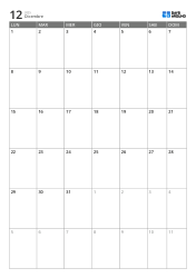 Modello di calendario mensile verticale su 6 settimane con inizio lunedì, giorni feriali ampliati e weekend integrato, calendario stampabile per la pianificazione