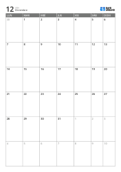 Plantilla de calendario mensual vertical de 6 semanas con inicio en lunes, días laborables ampliados y fin de semana integrado, calendario imprimible para planificación