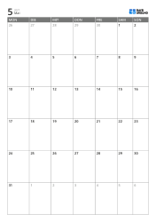 Monatskalender-Vorlage im Hochformat mit 6-Wochen-Ansicht ab Montag, erweiterten Werktagen und integriertem Wochenende, druckbarer Planungskalender