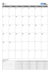 Modèle de planner portrait combinant un calendrier mensuel à 6 rangées commençant le lundi et un suivi quotidien pour suivre planning et habitudes par date