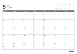 En la parte superior derecha hay mini calendarios del mes anterior y siguiente; abajo, un calendario mensual 7 × 5 – plantilla (Horizontal).