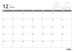 Üst sağda önceki/sonraki ay mini takvimleri, altta 7 × 5 aylık takvim – şablon (Yatay).