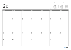 Oben rechts befinden sich Mini-Kalender für den Vormonat und Folgemonat. Unten steht ein Monatskalender 7 × 5 – Vorlage (Querformat).