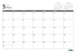 Üst sağda önceki/sonraki ay mini takvimleri, altta 7 × 5 aylık takvim – şablon (Yatay).