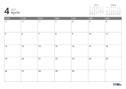 In alto a destra i mini calendari del mese precedente e successivo; in basso un calendario mensile 7 × 5 – modello (Orizzontale).