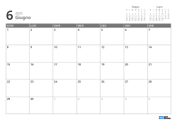 In alto a destra i mini calendari del mese precedente e successivo; in basso un calendario mensile 7 × 5 – modello (Orizzontale).