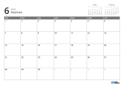 Üst sağda önceki/sonraki ay mini takvimleri, altta 7 × 5 aylık takvim – şablon (Yatay).