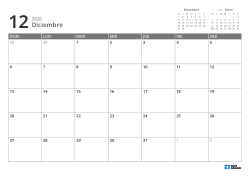 En la parte superior derecha hay mini calendarios del mes anterior y siguiente; abajo, un calendario mensual 7 × 5 – plantilla (Horizontal).