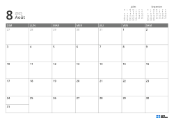 En haut à droite se trouvent les mini-calendriers du mois précédent et suivant. En bas, un calendrier mensuel 7 × 5 – modèle (Horizontal).