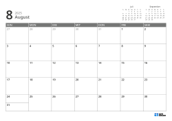 Oben rechts befinden sich Mini-Kalender für den Vormonat und Folgemonat. Unten steht ein Monatskalender 7 × 5 – Vorlage (Querformat).