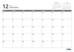 Oben rechts befinden sich Mini-Kalender für den Vormonat und Folgemonat. Unten steht ein Monatskalender 7 × 5 – Vorlage (Querformat).