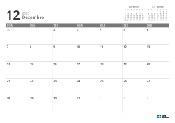 No canto superior direito estão mini calendários do mês anterior e do próximo; abaixo, calendário mensal 7 × 5 – modelo (Horizontal).