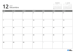 En haut à droite se trouvent les mini-calendriers du mois précédent et suivant. En bas, un calendrier mensuel 7 × 5 – modèle (Horizontal).
