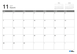 Üst sağda önceki/sonraki ay mini takvimleri, altta 7 × 5 aylık takvim – şablon (Yatay).