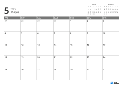 Üst sağda önceki/sonraki ay mini takvimleri, altta 7 × 5 aylık takvim – şablon (Yatay).