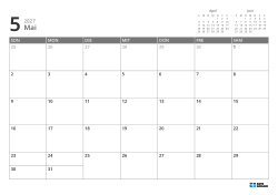 Oben rechts befinden sich Mini-Kalender für den Vormonat und Folgemonat. Unten steht ein Monatskalender 7 × 5 – Vorlage (Querformat).