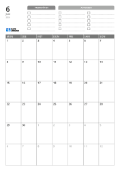 Oben Prioritäten- und To-do-Liste, unten ein Monatskalender im Hochformat mit 7 Spalten und 6 Zeilen, beginnend am Montag