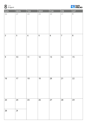 A monthly calendar in a 7-column × 5-row layout – monthly calendar template (Vertical).