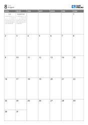 Ein Monatskalender im 7-Spalten × 5-Zeilen-Layout mit Mini-Kalendern des Vormonats und Folgemonats im freien Bereich – Monatskalender-Vorlage (Hochformat).