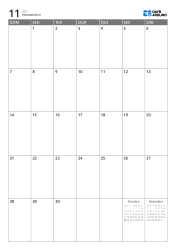 Calendário mensal 7 colunas × 5 linhas com mini calendários do mês anterior e do próximo exibidos no espaço livre – modelo (Vertical).